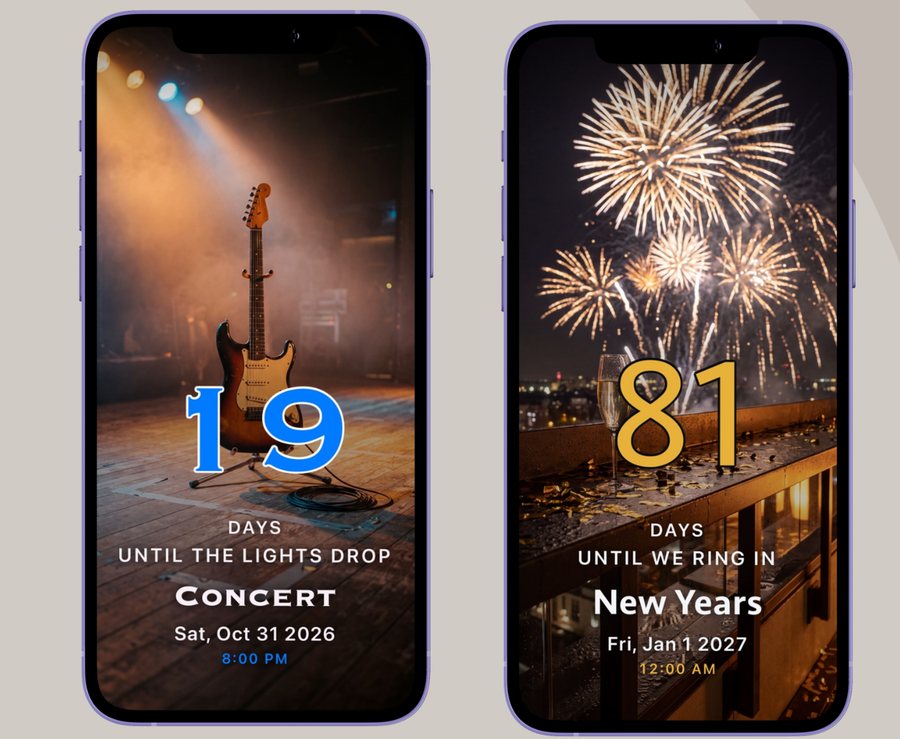 Nigh countdown screens for a concert and New Year's